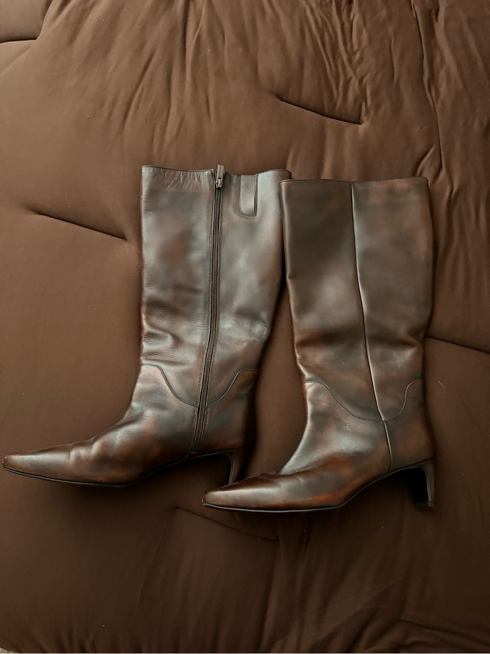 Vince Camuto tortoise Brown Women's Tall Brown Leather Pointed-Toe Boots